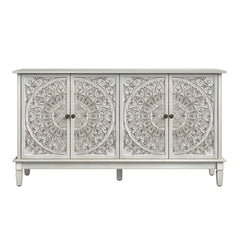 Sideboard, White Manufactured Wood with Carved Floral Doors