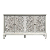 Sideboard, White Manufactured Wood with Carved Floral Doors