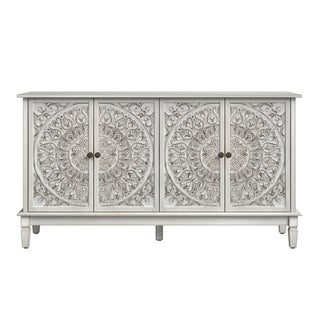 Sideboard, White Manufactured Wood with Carved Floral Doors
