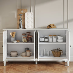 Sideboard, White Manufactured Wood with Carved Floral Doors
