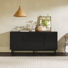Sideboard with 2 Doors and 2 Drawers in Black Wood