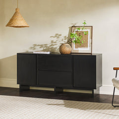 Sideboard with 2 Doors and 2 Drawers in Black Wood