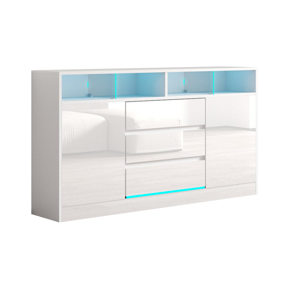 Sideboard with 2 Doors and 3 Drawers, White Gloss Manufactured Wood