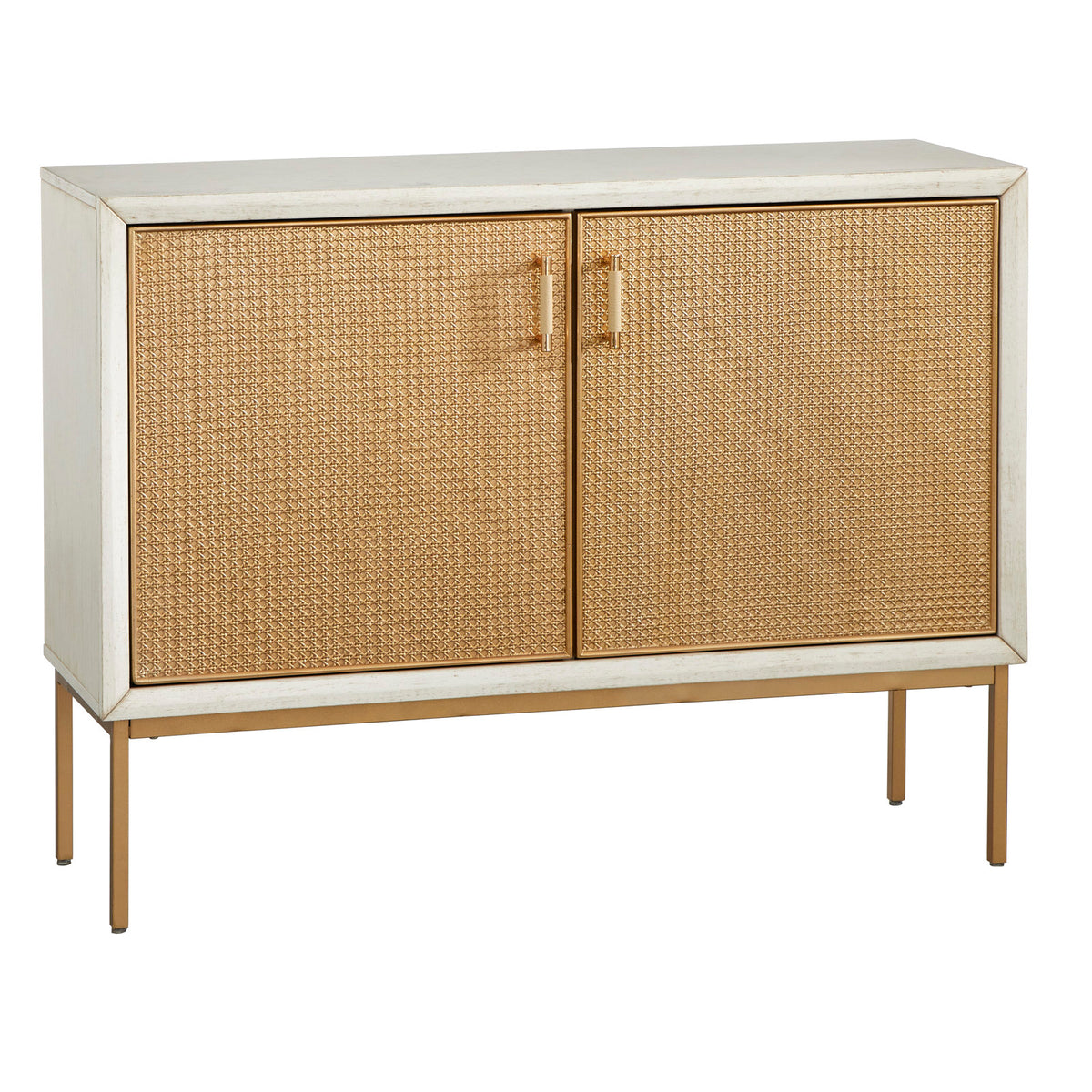 Sideboard with 2 Doors and Rattan Panels in Antique White