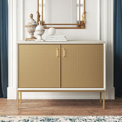 Sideboard with 2 Doors and Rattan Panels in Antique White