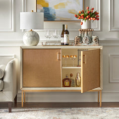 Sideboard with 2 Doors and Rattan Panels in Antique White