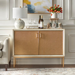 Sideboard with 2 Doors and Rattan Panels in Antique White