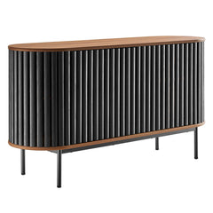 Sideboard with 2 Doors and Round Metal Legs, Black Wood Grain Finish