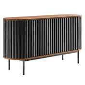 Sideboard with 2 Doors and Round Metal Legs, Black Wood Grain Finish