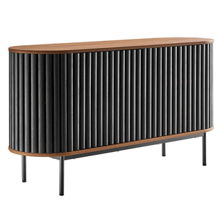 Sideboard with 2 Doors and Round Metal Legs, Black Wood Grain Finish