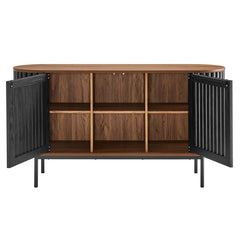 Sideboard with 2 Doors and Round Metal Legs, Black Wood Grain Finish