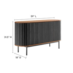 Sideboard with 2 Doors and Round Metal Legs, Black Wood Grain Finish