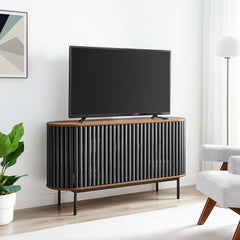 Sideboard with 2 Doors and Round Metal Legs, Black Wood Grain Finish