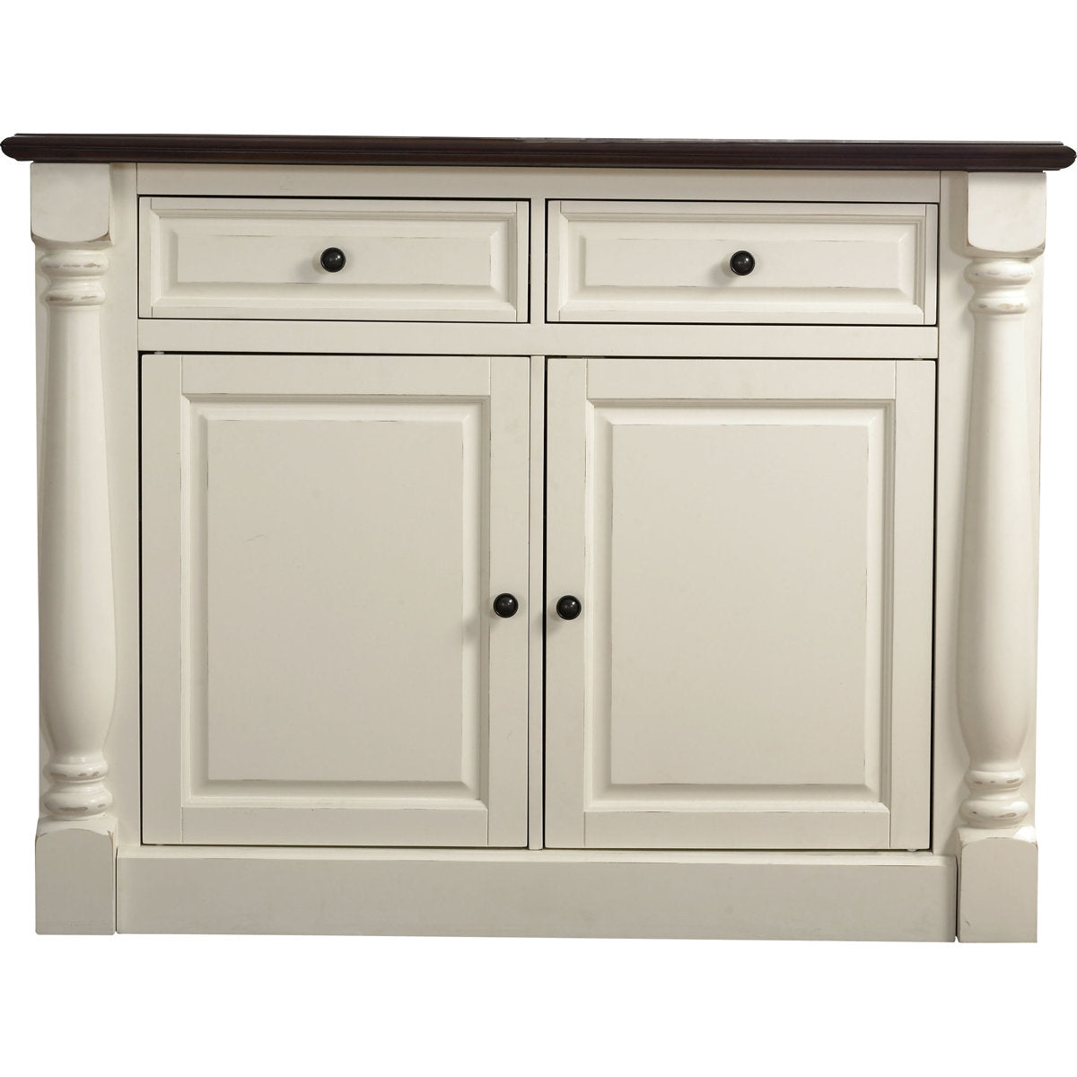 Sideboard with 2 Drawers and 2 Doors in White with Brown Top