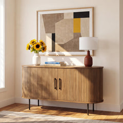 Sideboard with 2 Sliding Doors and 4 Shelves in Smoked Oak