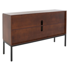 Sideboard with 3 Cabinet Doors and Woven Rattan in Walnut and Black