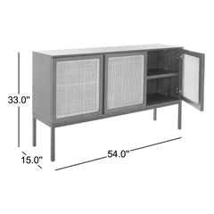 Sideboard with 3 Cabinet Doors and Woven Rattan in Walnut and Black