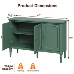 Sideboard with 3 Doors, 47 in W, Green Gloss Finish