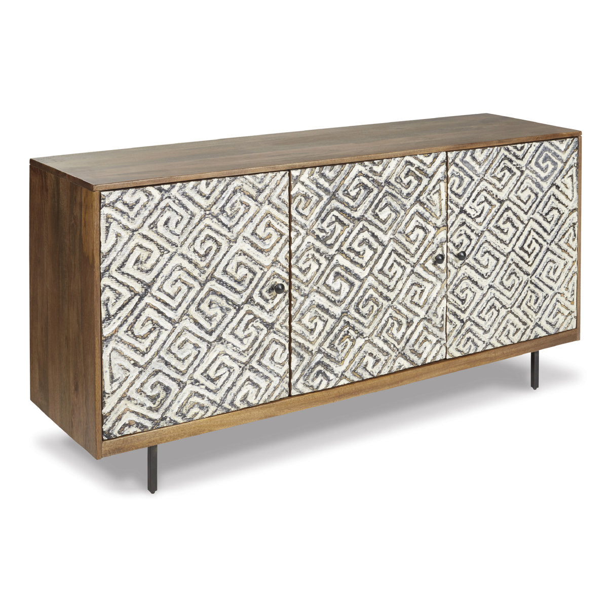Sideboard with 3 Doors and 3 Shelves in Natural, Black and Ivory