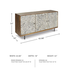 Sideboard with 3 Doors and 3 Shelves in Natural, Black and Ivory