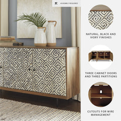 Sideboard with 3 Doors and 3 Shelves in Natural, Black and Ivory