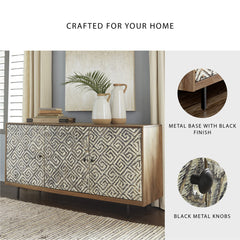 Sideboard with 3 Doors and 3 Shelves in Natural, Black and Ivory