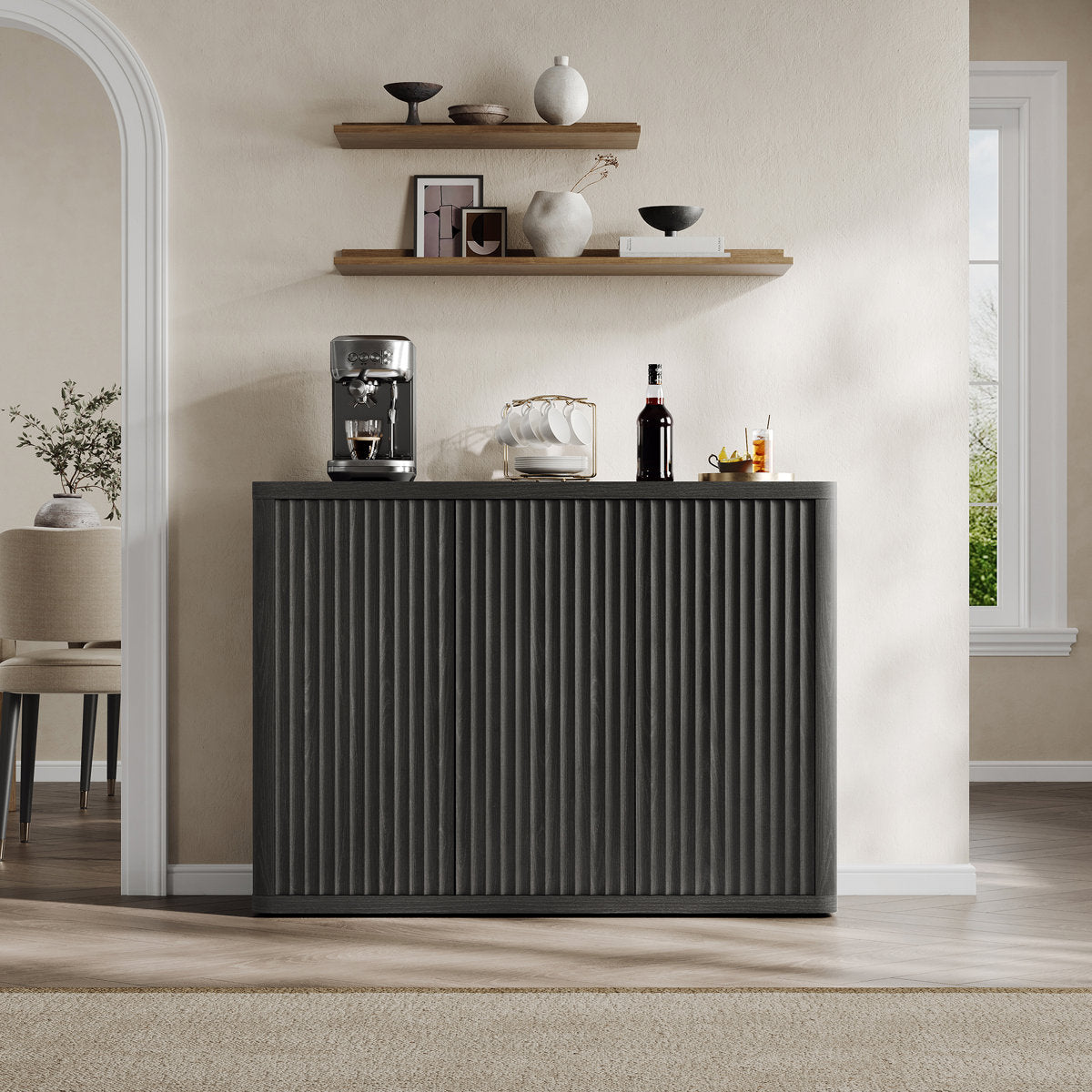 Sideboard with 3 Doors in Manufactured Wood, Dark Gray