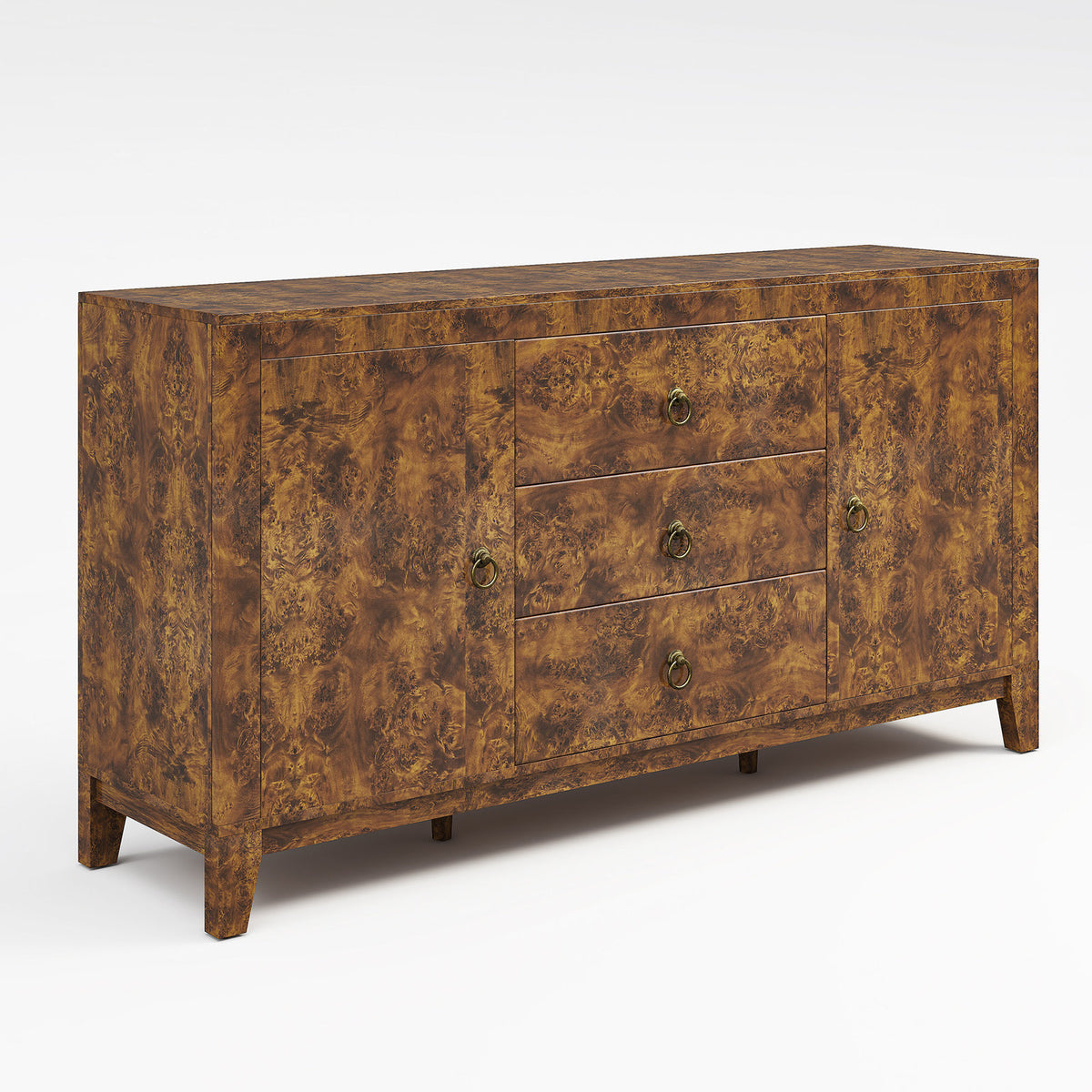 Sideboard with 3 Drawers and 2 Cabinets in Brown High-Gloss Burl Finish