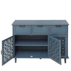 Sideboard with 3 Drawers and Adjustable Shelves in Blue Painted Wood