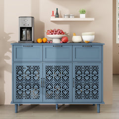 Sideboard with 3 Drawers and Adjustable Shelves in Blue Painted Wood
