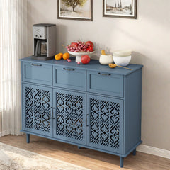 Sideboard with 3 Drawers and Adjustable Shelves in Blue Painted Wood