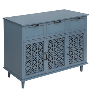 Sideboard with 3 Drawers and Adjustable Shelves in Blue Painted Wood