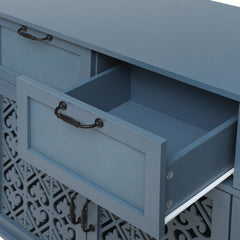 Sideboard with 3 Drawers and Adjustable Shelves in Blue Painted Wood