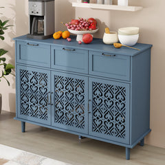 Sideboard with 3 Drawers and Adjustable Shelves in Blue Painted Wood