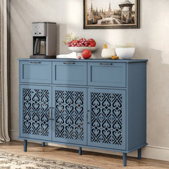 Sideboard with 3 Drawers and Adjustable Shelves in Blue Painted Wood