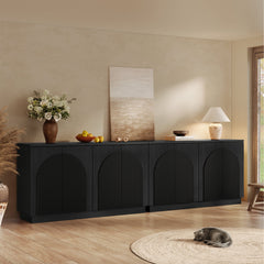 Sideboard with 4 Adjustable Shelves and Double Doors, Black MDF