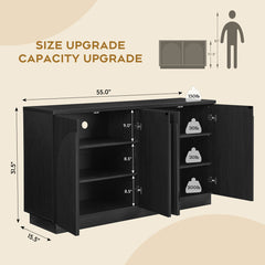 Sideboard with 4 Adjustable Shelves and Double Doors, Black MDF