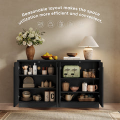 Sideboard with 4 Adjustable Shelves and Double Doors, Black MDF