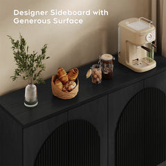 Sideboard with 4 Adjustable Shelves and Double Doors, Black MDF
