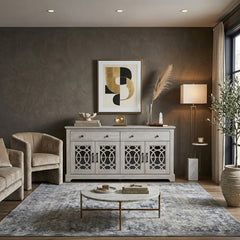 Sideboard with 4 Doors and 2 Drawers in Manufactured Wood, Dusty Gray Oak