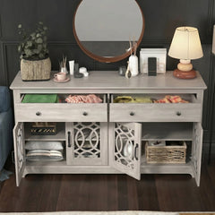Sideboard with 4 Doors and 2 Drawers in Manufactured Wood, Dusty Gray Oak