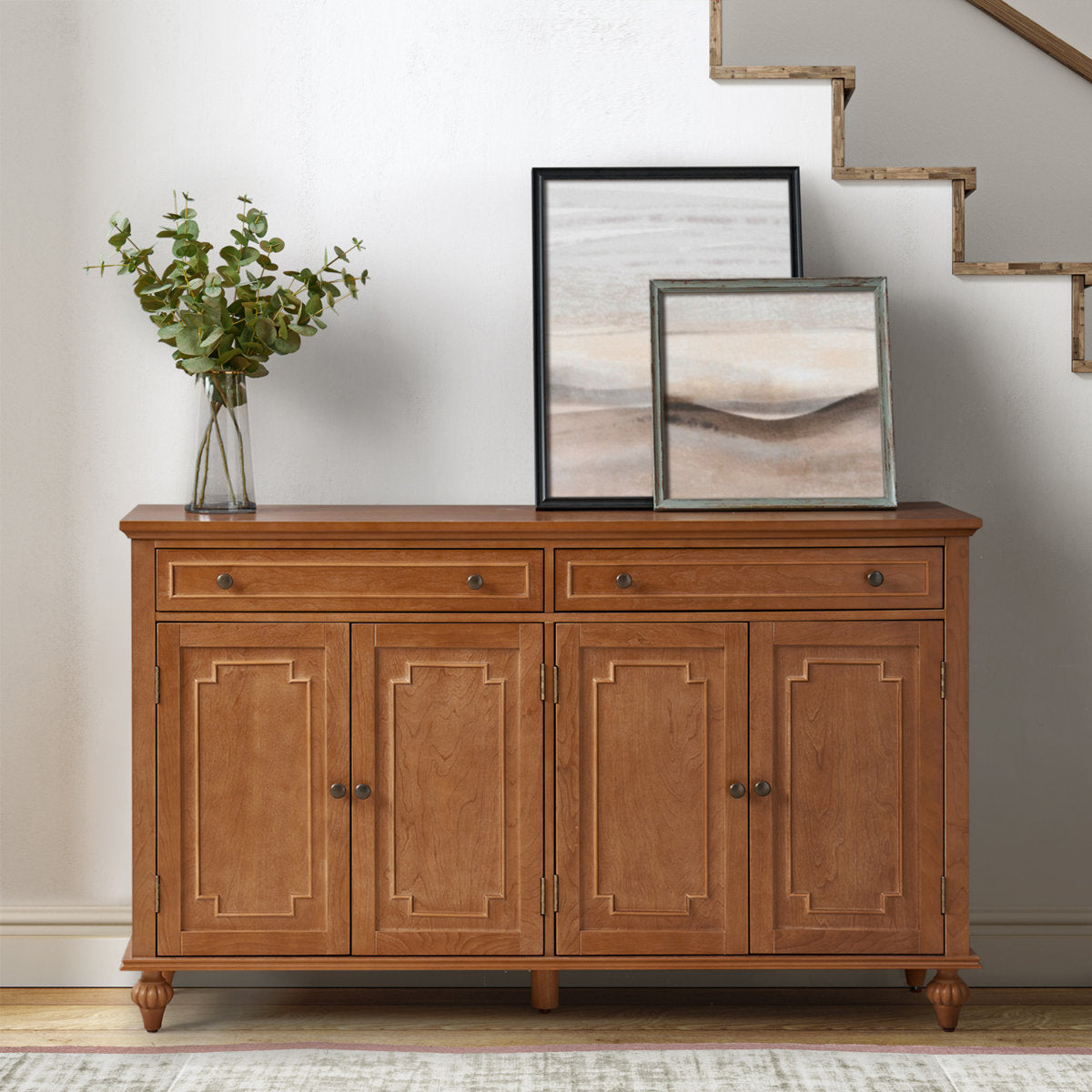 Sideboard with 4 Doors and 2 Drawers, Solid and Engineered Wood, Acorn