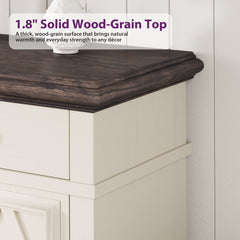 Sideboard with 4 Doors and 3 Drawers in White and Brown Manufactured Wood