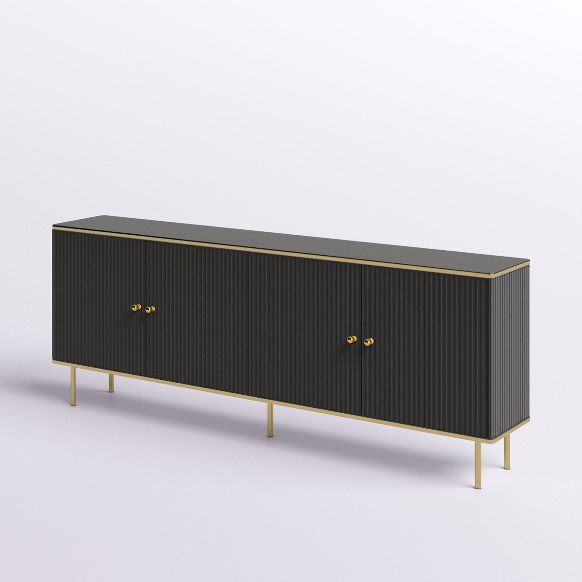 Sideboard with 4 Doors and 4 Interior Shelves, Black Manufactured Wood