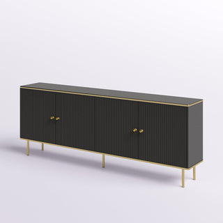 Sideboard with 4 Doors and 4 Interior Shelves, Black Manufactured Wood