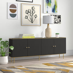 Sideboard with 4 Doors and 4 Interior Shelves, Black Manufactured Wood