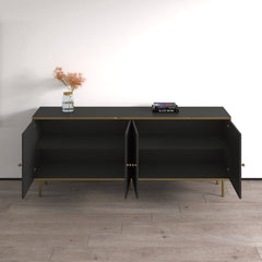 Sideboard with 4 Doors and 4 Interior Shelves, Black Manufactured Wood