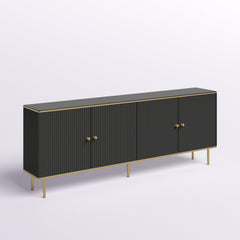 Sideboard with 4 Doors and 4 Interior Shelves, Black Manufactured Wood