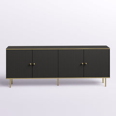 Sideboard with 4 Doors and 4 Interior Shelves, Black Manufactured Wood