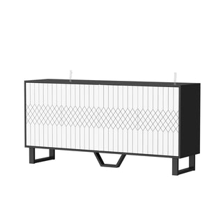 Sideboard with 4 Doors and Adjustable Shelves, Black and White